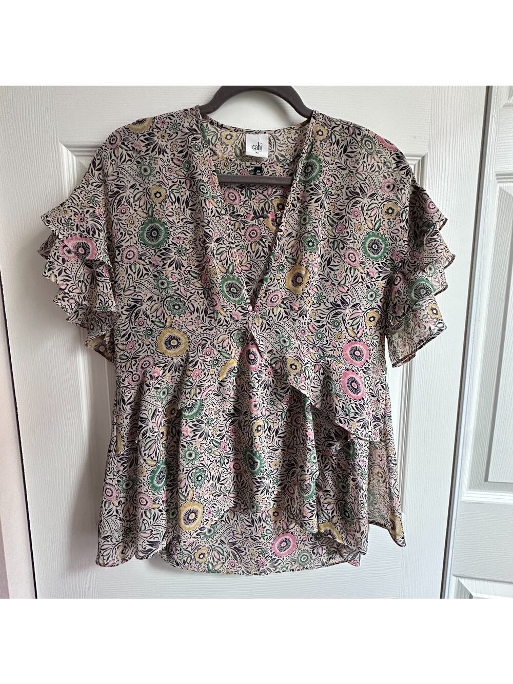Cabi Womens XS Floral Sheer Tiered Ruffle Poet Folklore 2-piece Boho Blouse